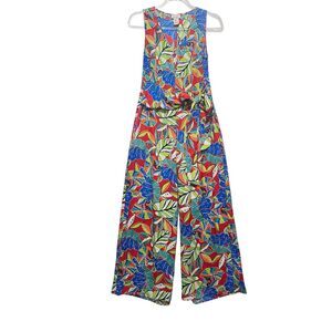 Nicole Miller New York Tropical Jumpsuit Small Zip Front Pockets Resort Coastal